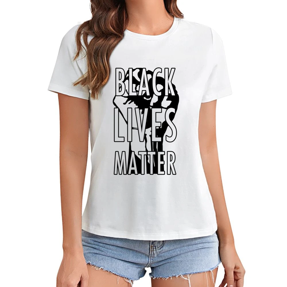 Black Lives Matter Fist Political Statement Graphic Power Asian Size Women Ladies T-shirt