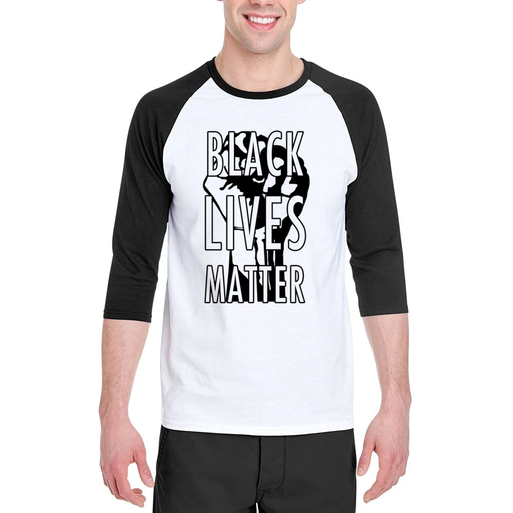 Black Lives Matter Fist Political Statement Graphic Power Men 3/4 Sleeve T-Shirt