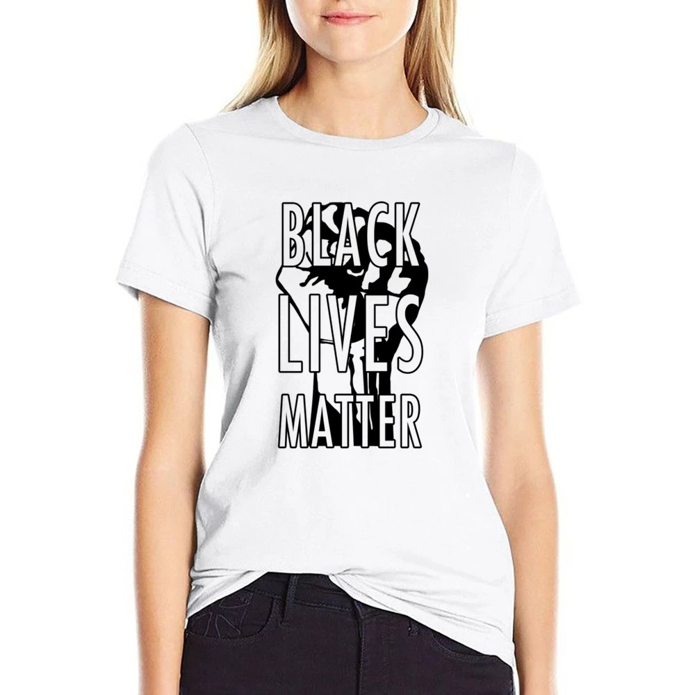 Black Lives Matter Fist Political Statement Graphic Power US Size Women Ladies T-shirt
