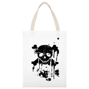 Black Splatters Skull Grungy Halloween grunge White Canvas Tote Shopping Bag