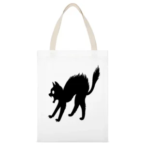 Black cat scared funny White Canvas Tote Shopping Bag