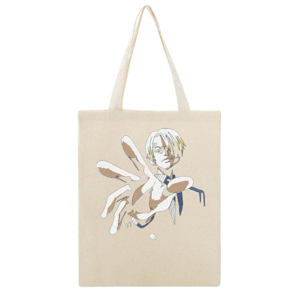 Black leg chef Sanji One piece strawhat pirates crew Beige Canvas Tote Shopping Bag