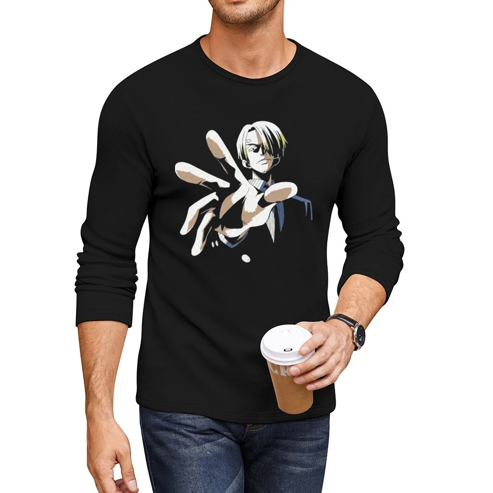 Black leg chef Sanji One piece strawhat pirates crew Men CrewNeck Long Sleeve T-Shirt
