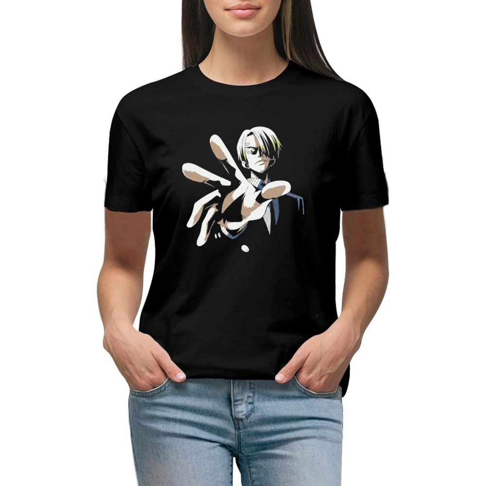 Black leg chef Sanji One piece strawhat pirates crew Premium Women Ladies T-shirt