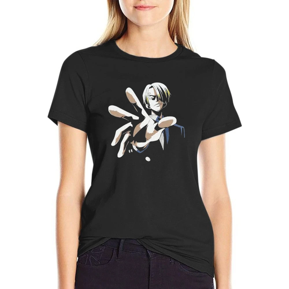 Black leg chef Sanji One piece strawhat pirates crew US Size Women Ladies T-shirt