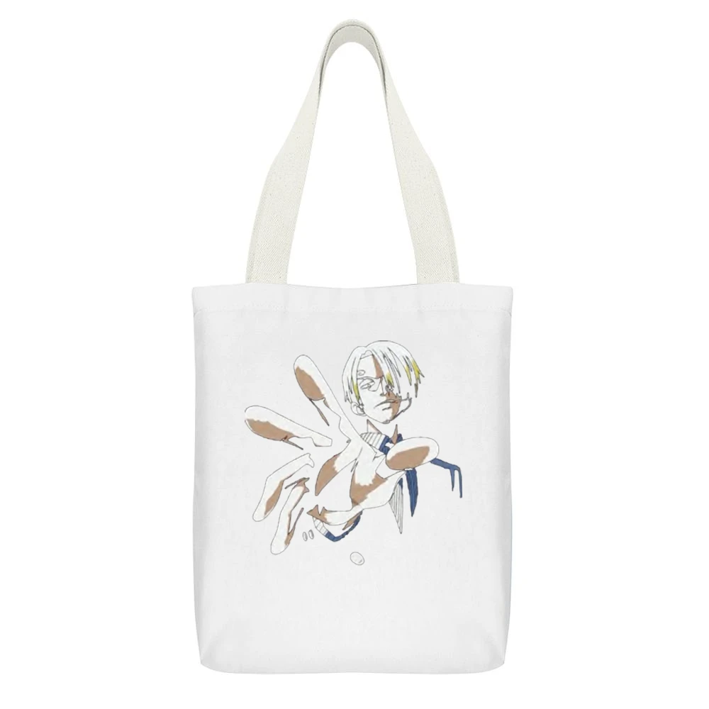 Black leg chef Sanji One piece strawhat pirates crew White Canvas Tote Shopping Bag With Interior Pocket