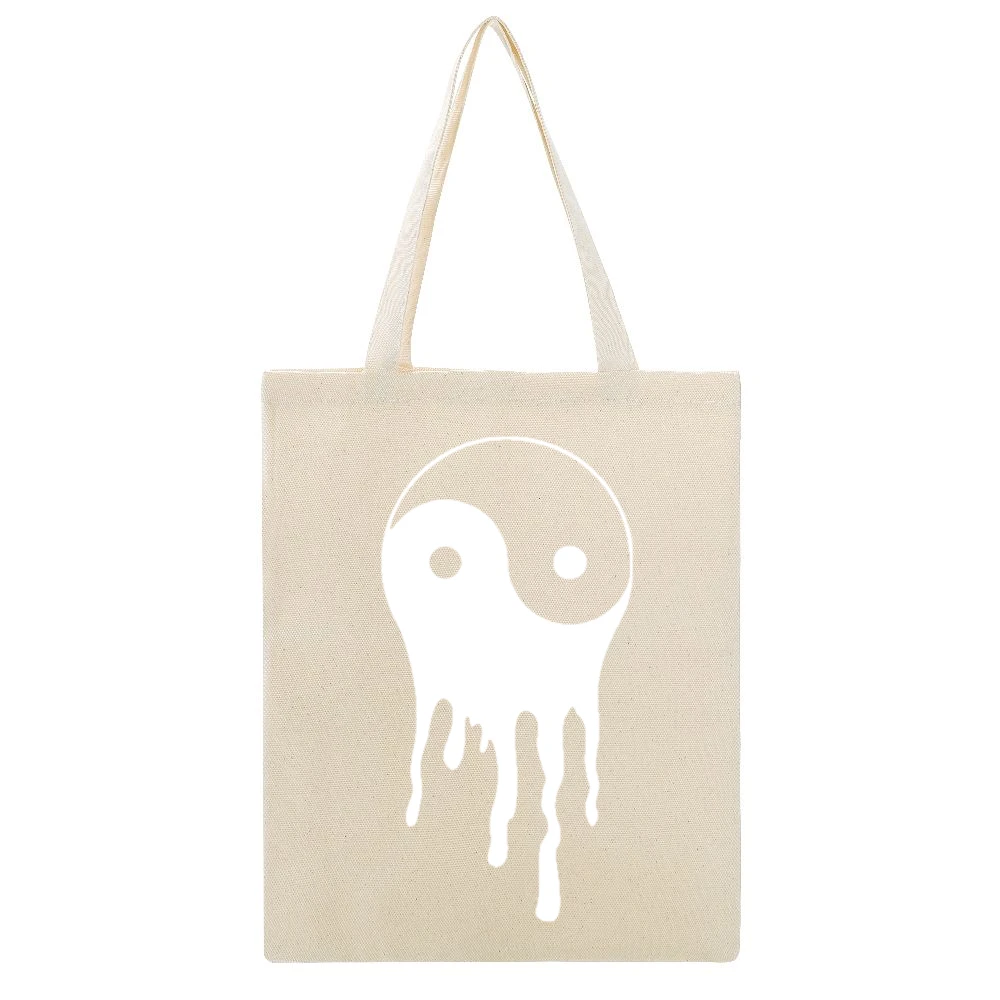 Bleeding Dripping Yin Yang Positive Balance Life Graphic Tee Shirt Beige Canvas Tote Shopping Bag
