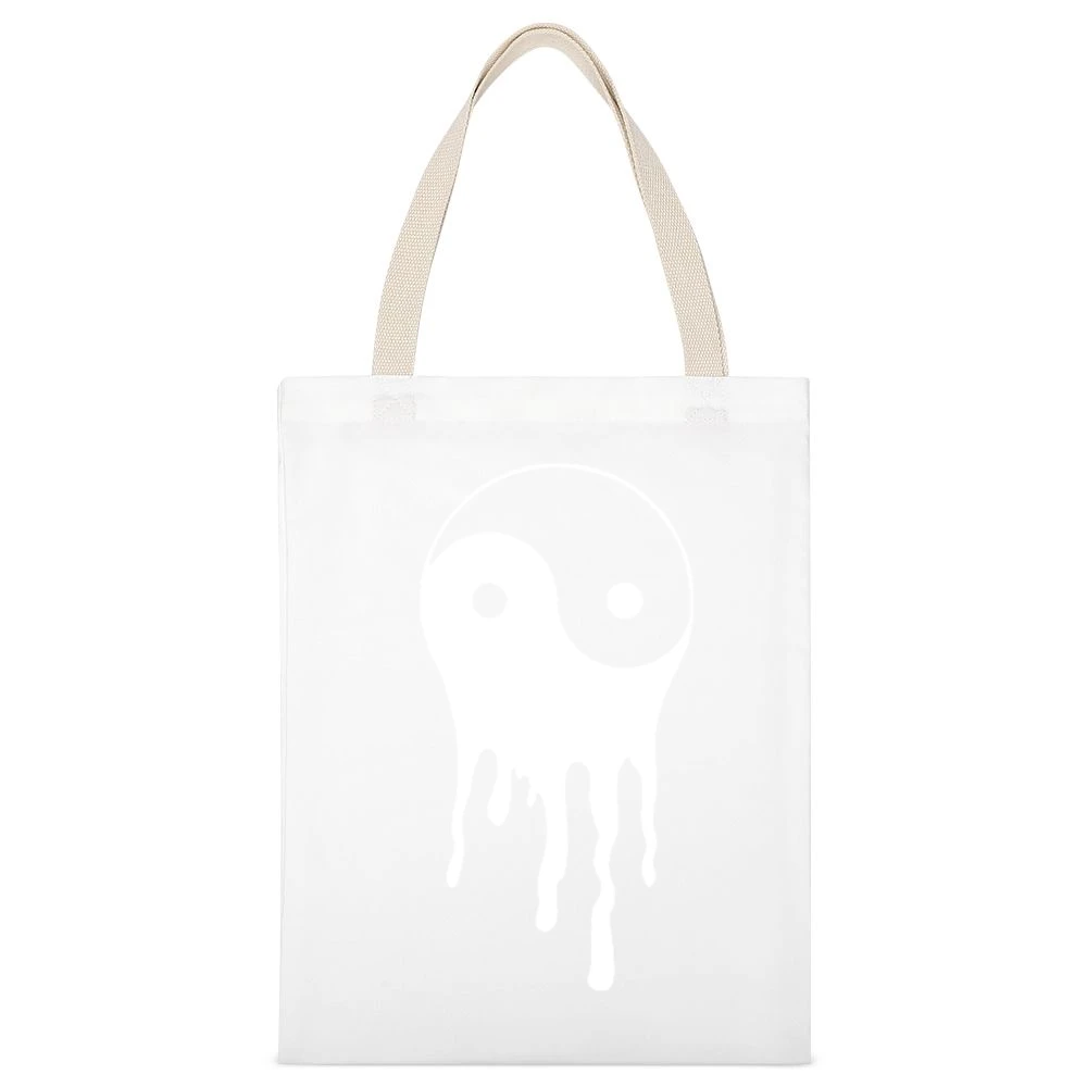 Bleeding Dripping Yin Yang Positive Balance Life Graphic Tee Shirt White Canvas Tote Shopping Bag