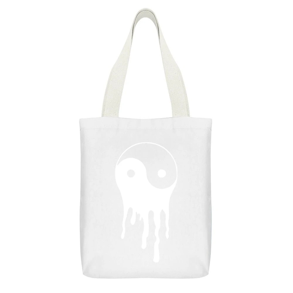 Bleeding Dripping Yin Yang Positive Balance Life Graphic Tee Shirt White Canvas Tote Shopping Bag With Interior Pocket
