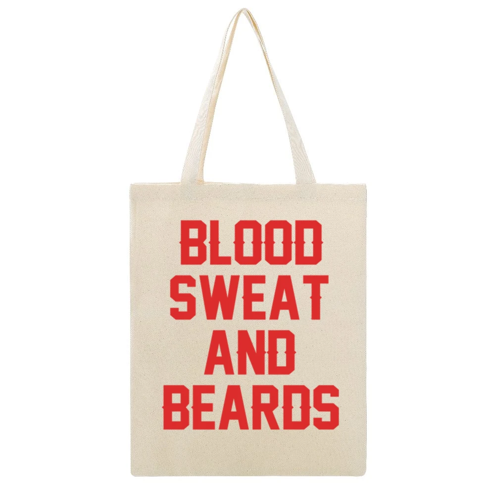 Blood Sweat And Beards Cool Playoffs Sports Graphic V Neck Hoo Beige Canvas Tote Shopping Bag