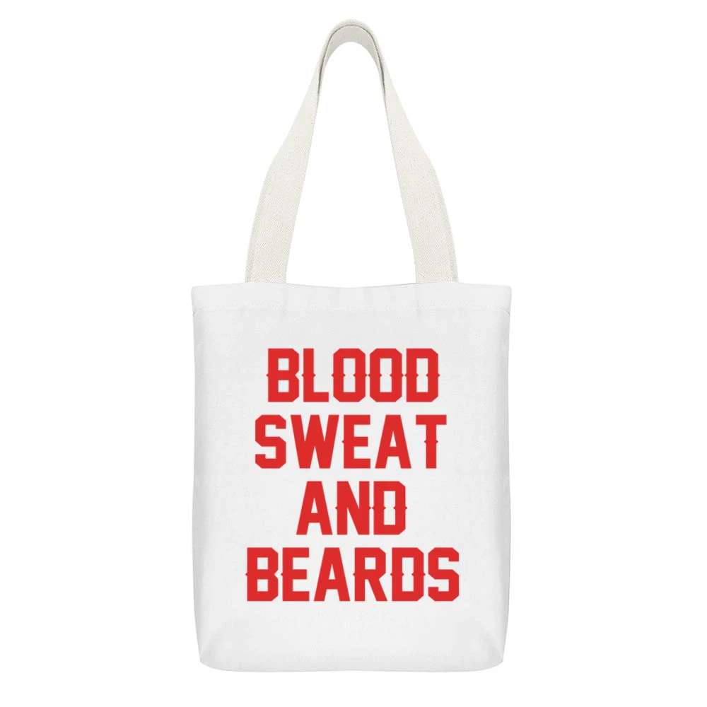 Blood Sweat And Beards Cool Playoffs Sports Graphic V Neck Hoo White Canvas Tote Shopping Bag With Interior Pocket