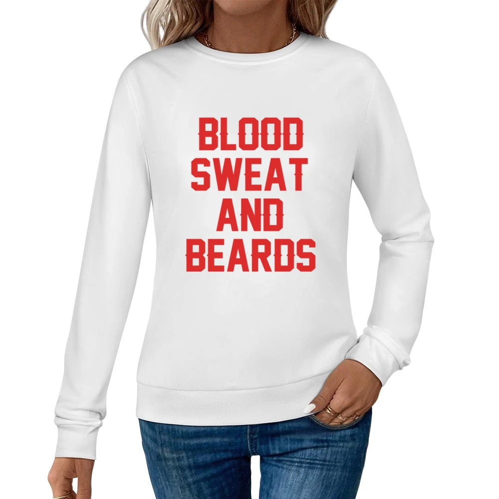 Blood Sweat And Beards Cool Playoffs Sports Graphic V Neck Hoo Women Pullover Sweatshirt