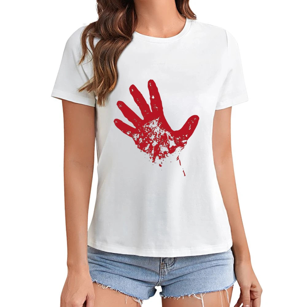 Bloody red hand rise from dead Asian Size Women Ladies T-shirt