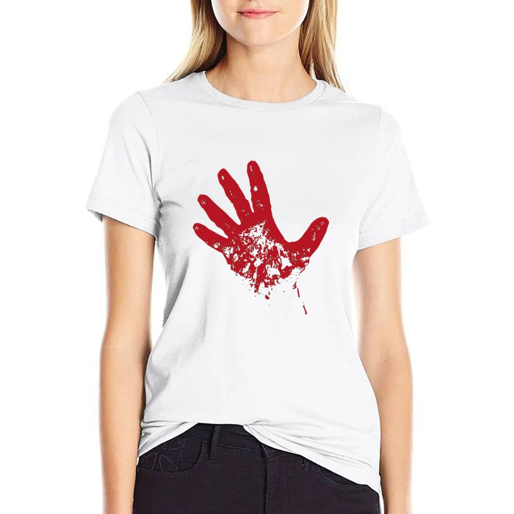 Bloody red hand rise from dead US Size Women Ladies T-shirt