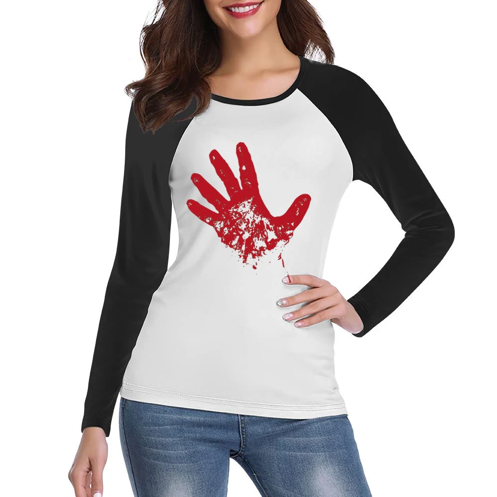 Bloody red hand rise from dead Women Ladies Long Sleeve T-Shirt