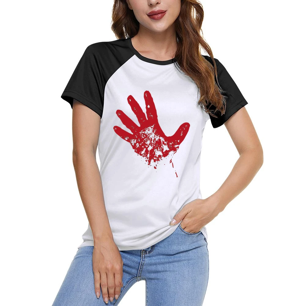 Bloody red hand rise from dead Women Ladies Short Sleeve T-Shirt