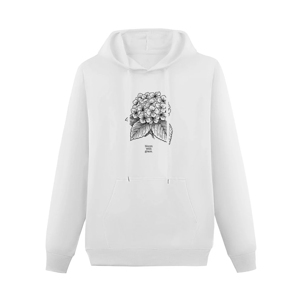 Bloom With Grace Floral Hydrangea Flower Graphic Drawing Sketch Crewne Men Hoodie With Pocket