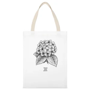 Bloom With Grace Floral Hydrangea Flower Graphic Drawing Sketch Crewne White Canvas Tote Shopping Bag