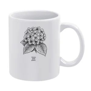 Bloom With Grace Floral Hydrangea Flower Graphic Drawing Sketch Crewne White Mug