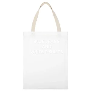 Blue Jeans And White s Fun Subtle Graphic Tee Shirt White Canvas Tote Shopping Bag
