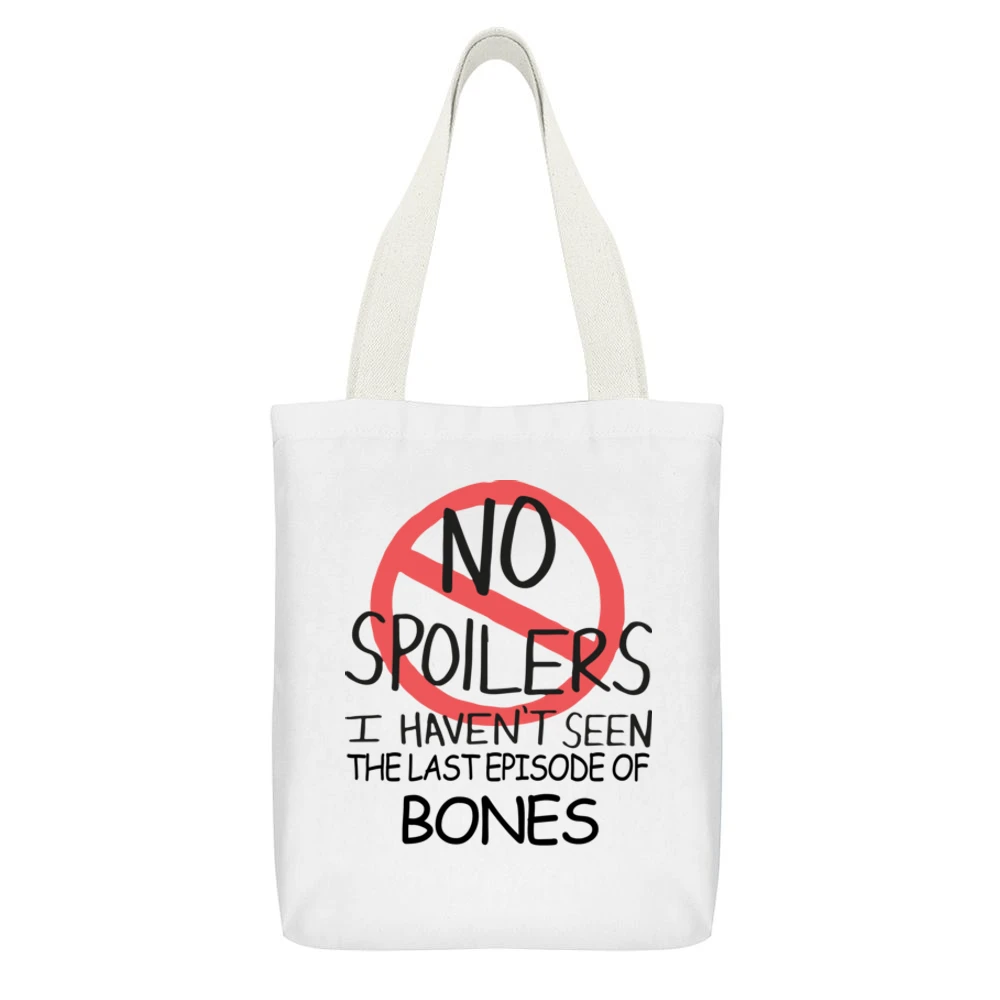 Bones No Spoilers Last Episode Tv Funny White Canvas Tote Shopping Bag With Interior Pocket