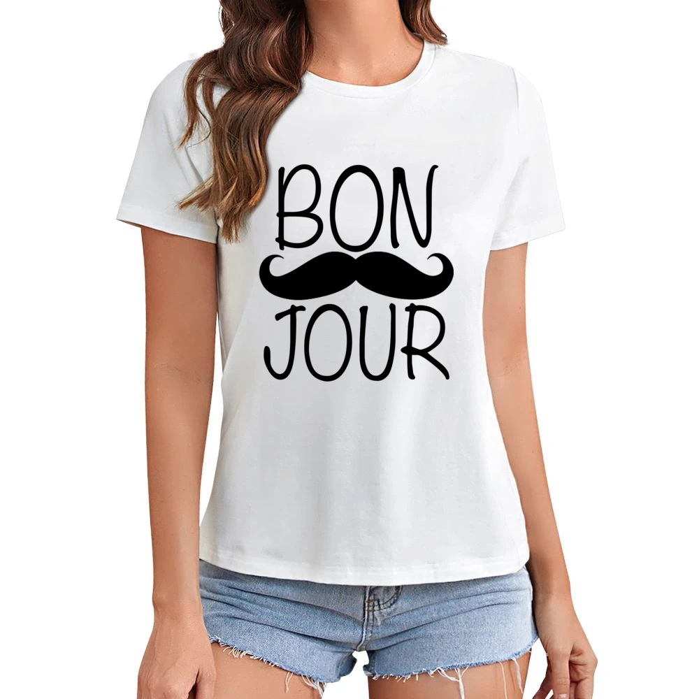 Bonjour Moustache Fun Tee Shirt Asian Size Women Ladies T-shirt