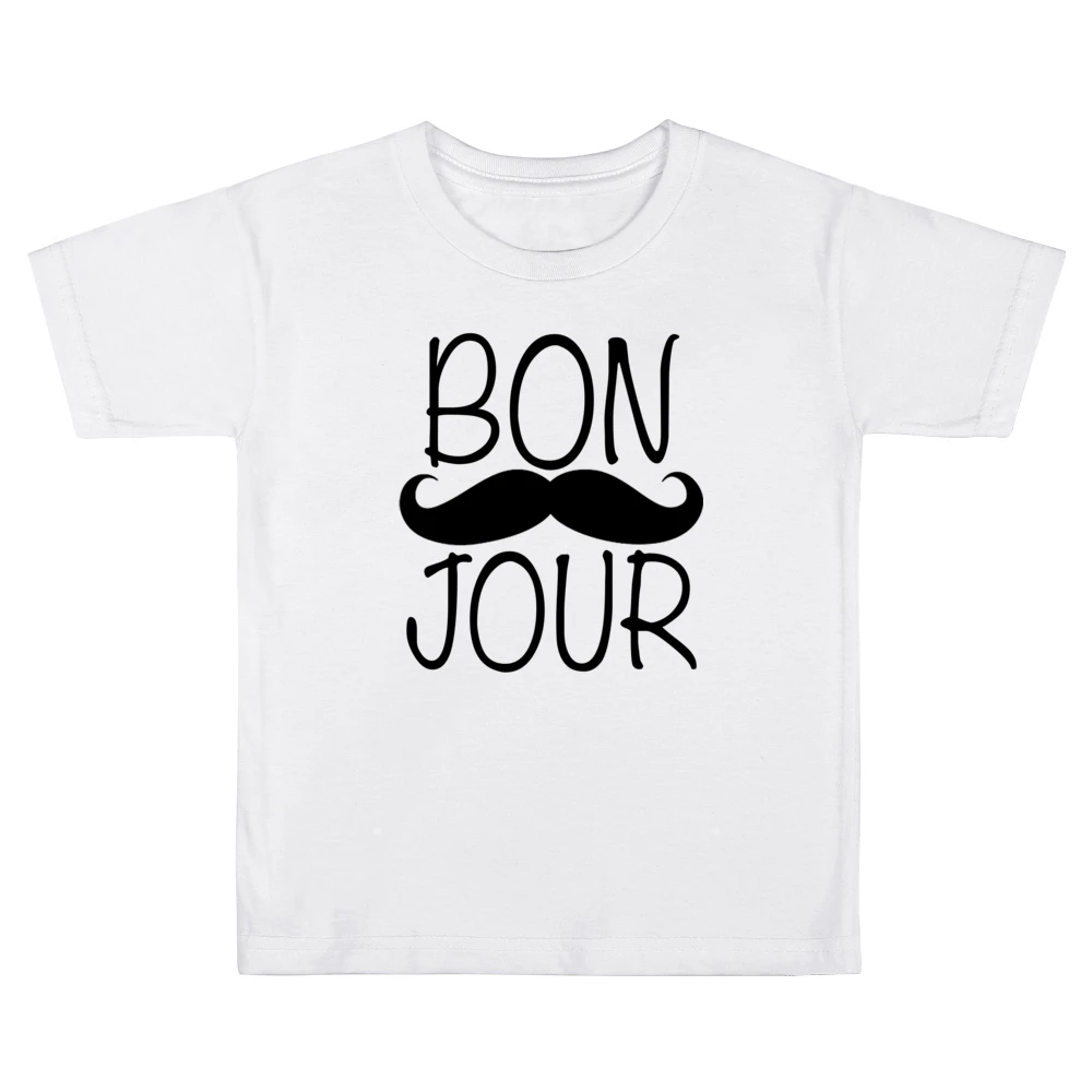 Bonjour Moustache Fun Tee Shirt Kids Boys Girls T-Shirt