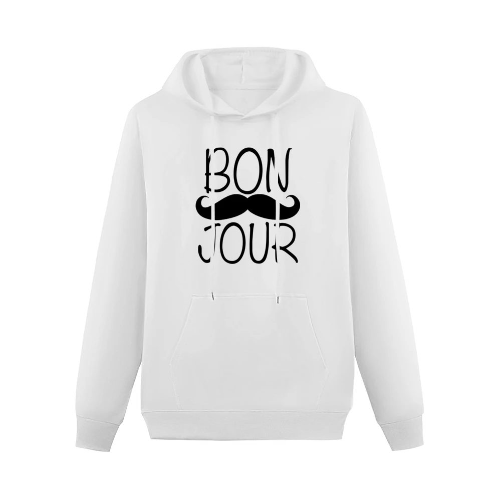 Bonjour Moustache Fun Tee Shirt Men Hoodie With Pocket