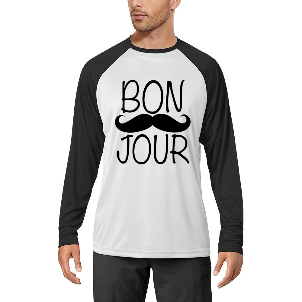 Bonjour Moustache Fun Tee Shirt Men Long Sleeve T-Shirt