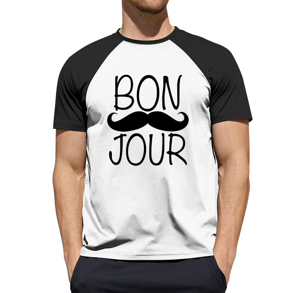 Bonjour Moustache Fun Tee Shirt Men Short Sleeve T-Shirt