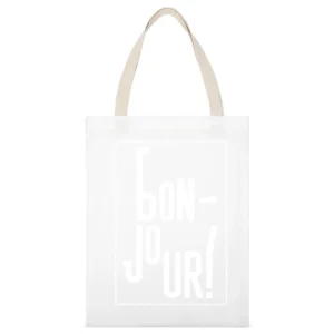Bonjour White Canvas Tote Shopping Bag