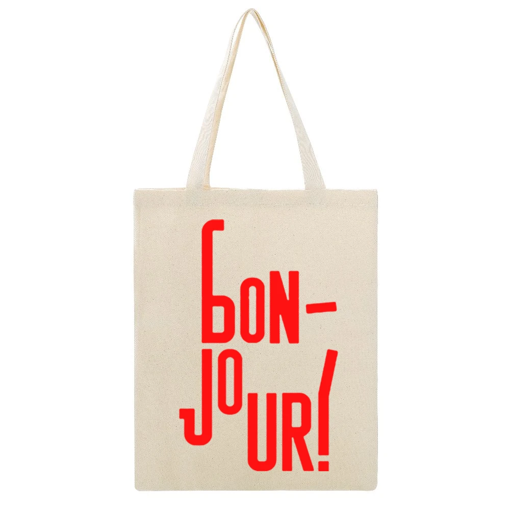 Bonjour french language word good day Beige Canvas Tote Shopping Bag