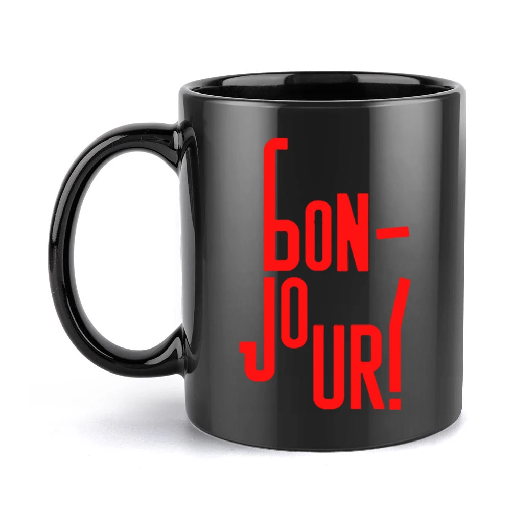 Bonjour french language word good day Black Mug