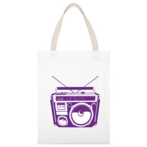Boombox Tshirt White Canvas Tote Shopping Bag