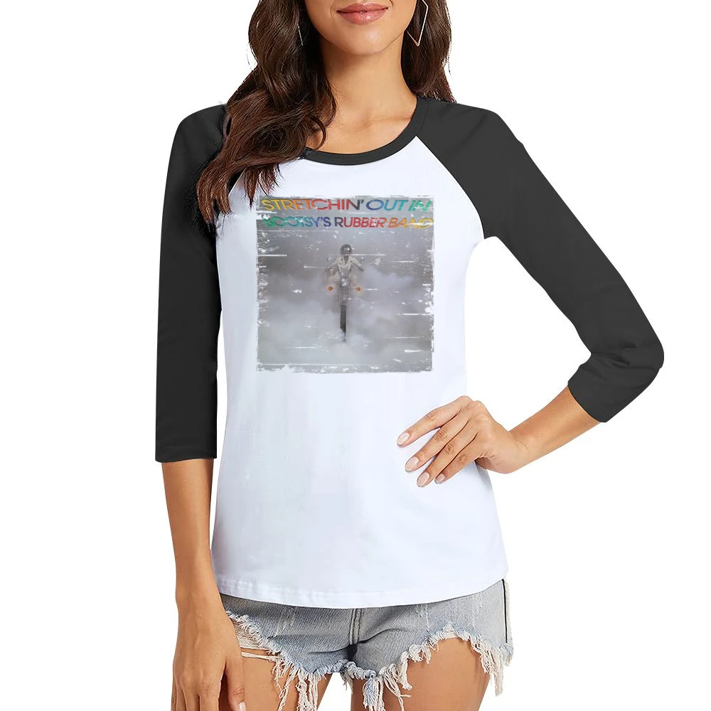 Bootsys Rubber Band Stretchin Out Album Cover Distressed Image Women Ladies 3-4 Sleeve T-Shirt