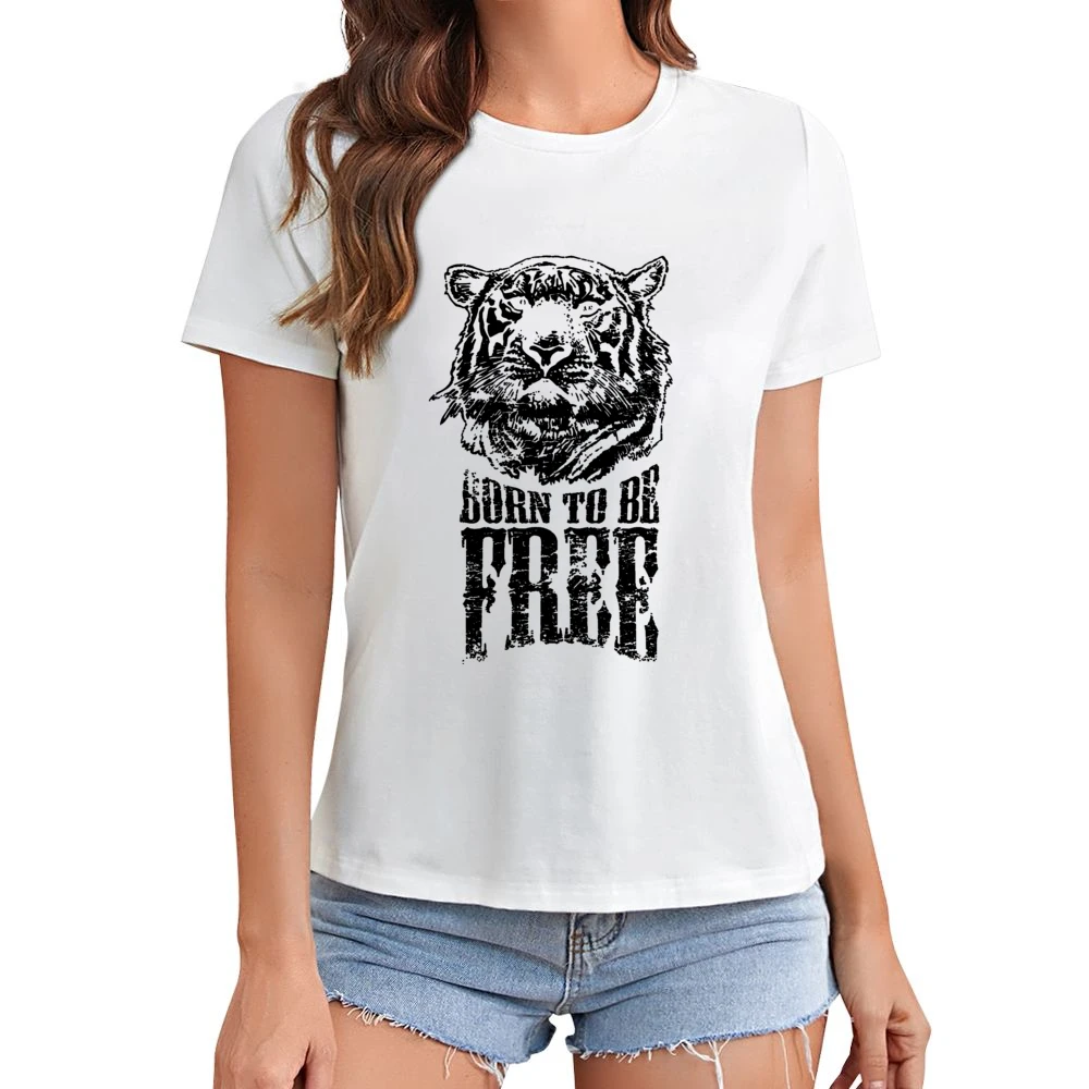 Born To Be Free Fun Inspirational Tiger Graphic Asian Size Women Ladies T-shirt