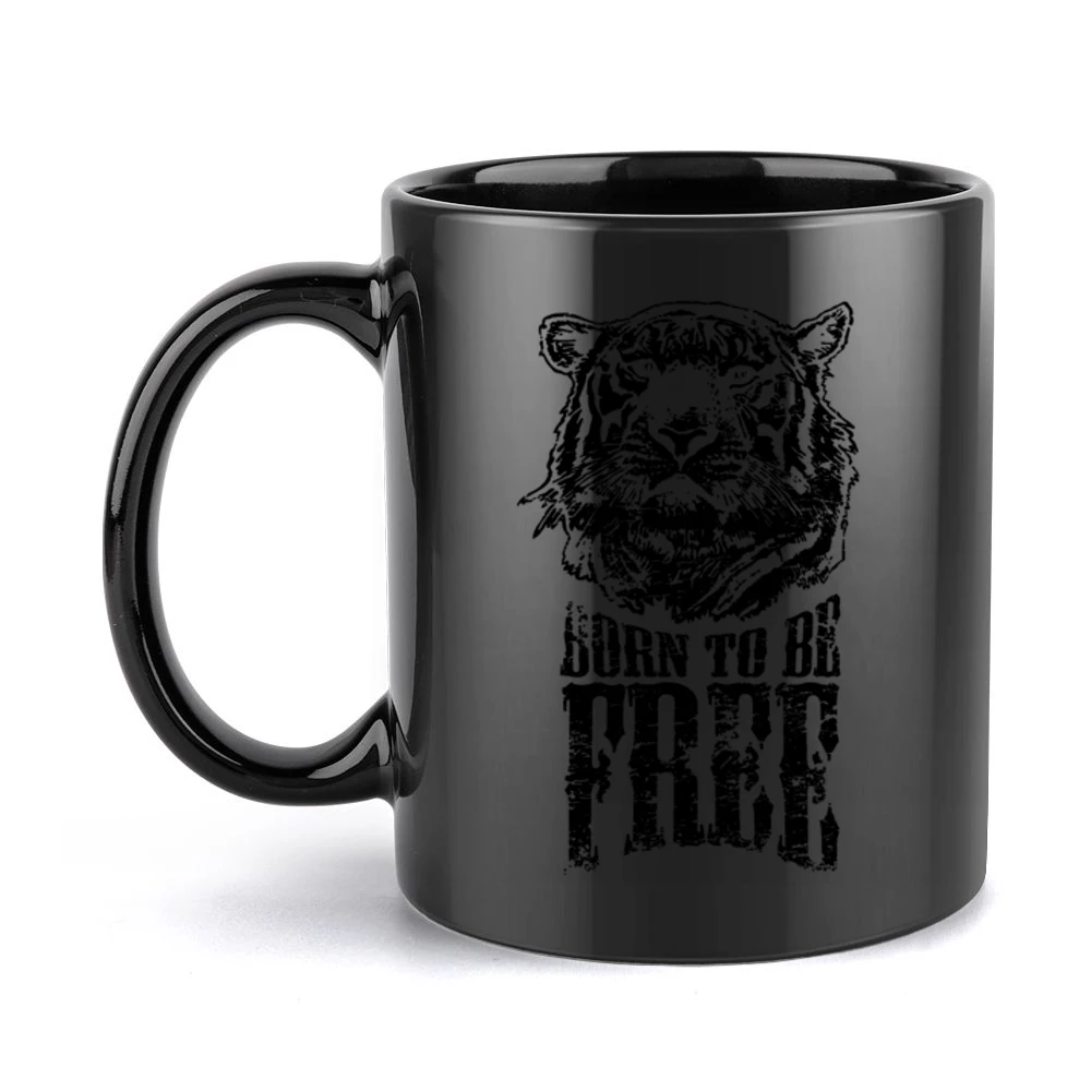 Born To Be Free Fun Inspirational Tiger Graphic Black Mug