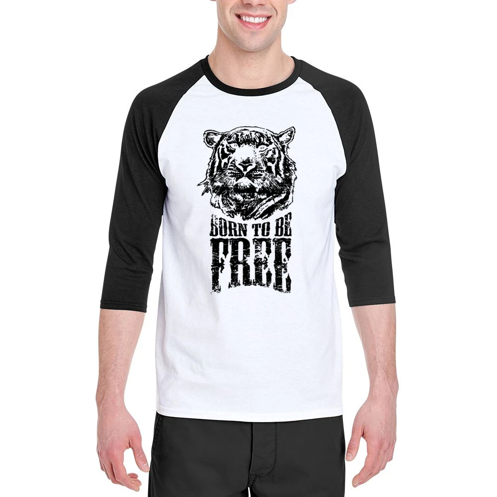 Born To Be Free Fun Inspirational Tiger Graphic Men 3/4 Sleeve T-Shirt