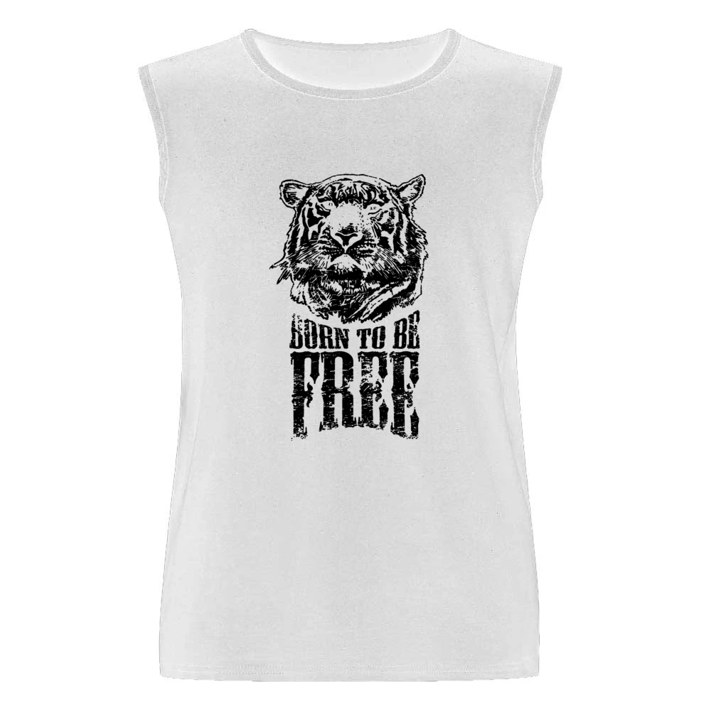 Born To Be Free Fun Inspirational Tiger Graphic Men Sleeveless T-Shirt