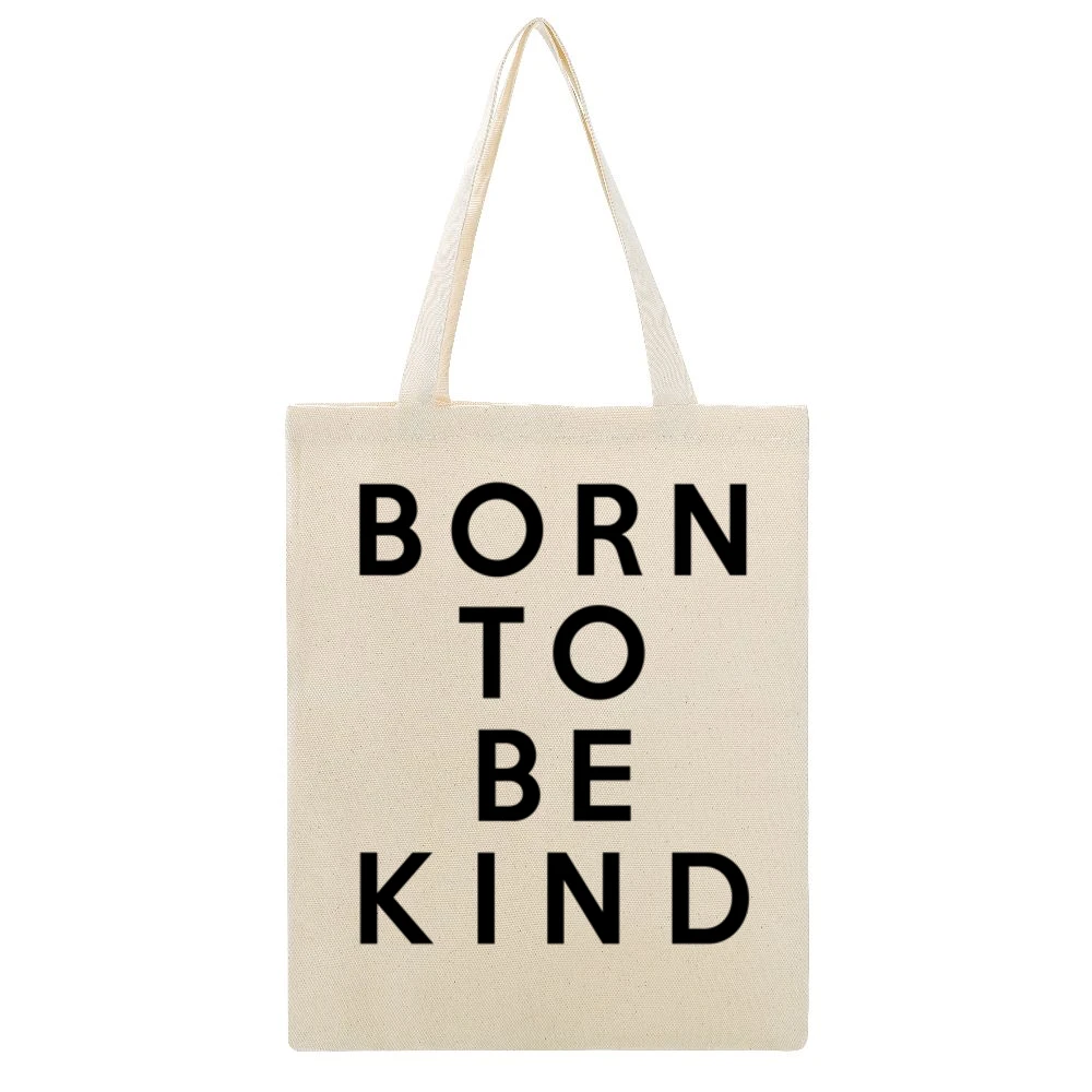 Born To Be Kind Fun Cute Graphic Beige Canvas Tote Shopping Bag