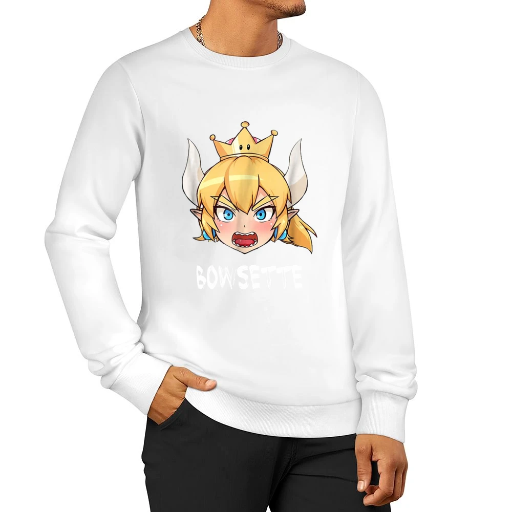 Bowsette Super Mario Peach Bowser Cosplay Men Pullover Sweatshirt