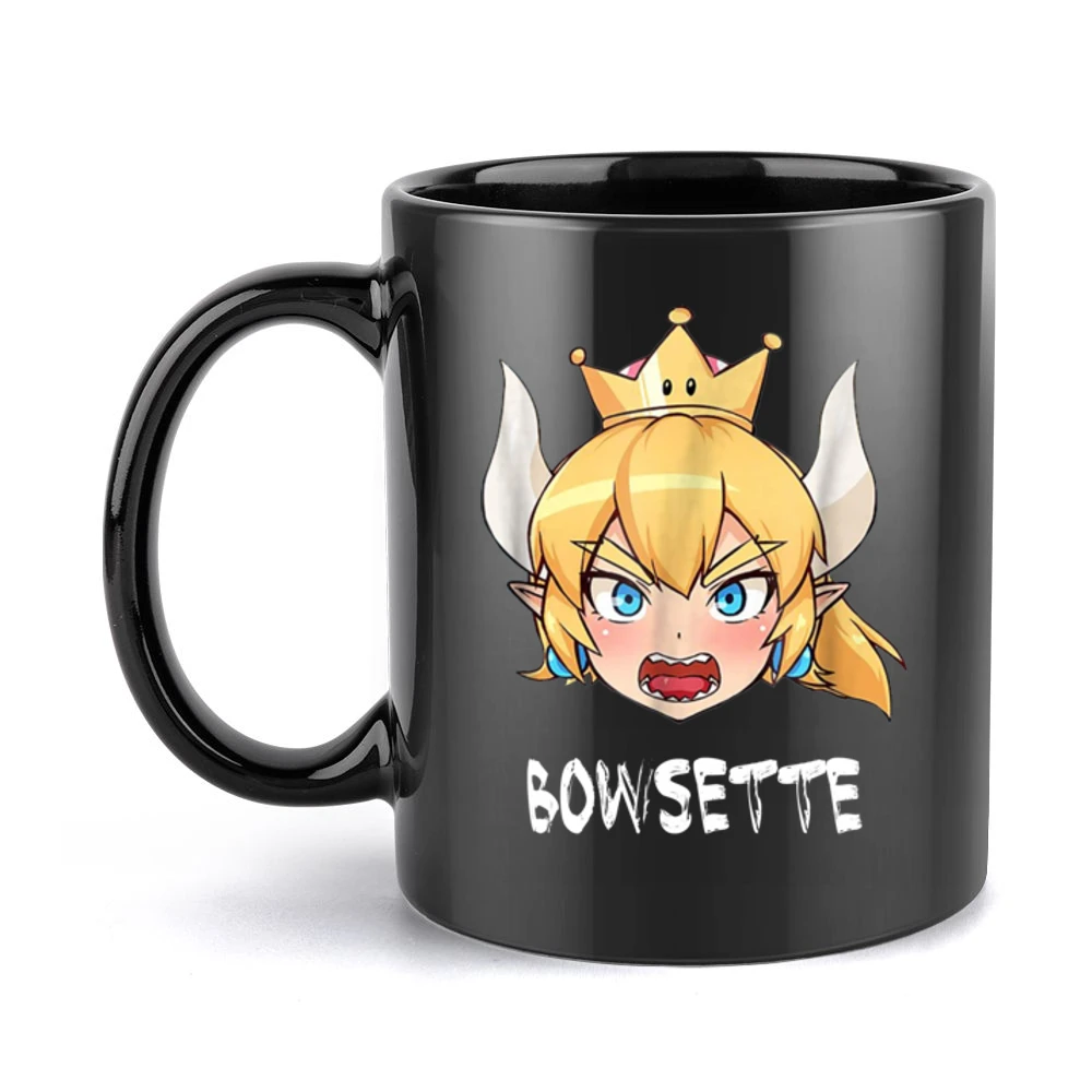 Bowsette Super Mario Peach Bowser Cosplay V Neck Black Mug