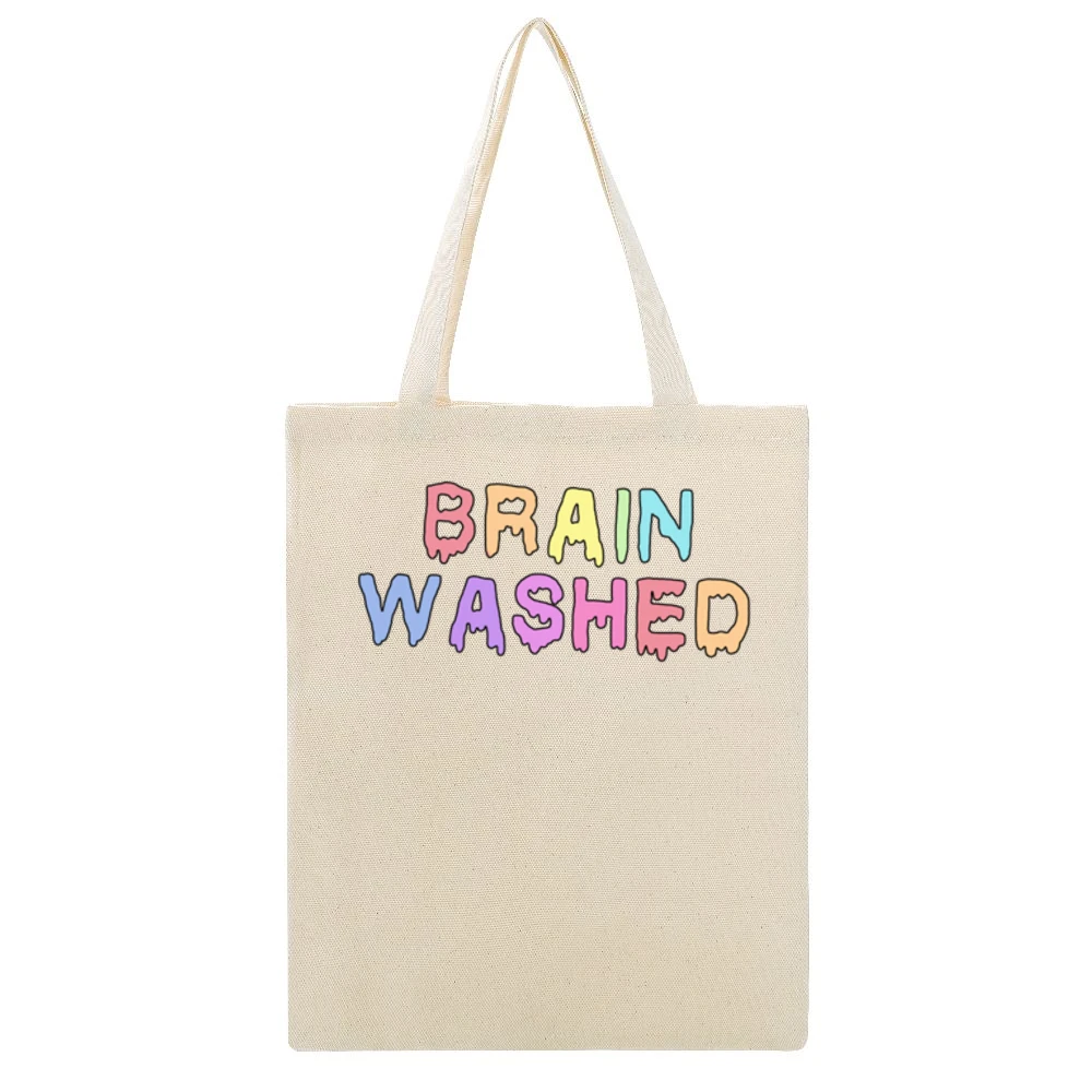 Brain Washed Colorful Drips Fun Tee Shirt Beige Canvas Tote Shopping Bag