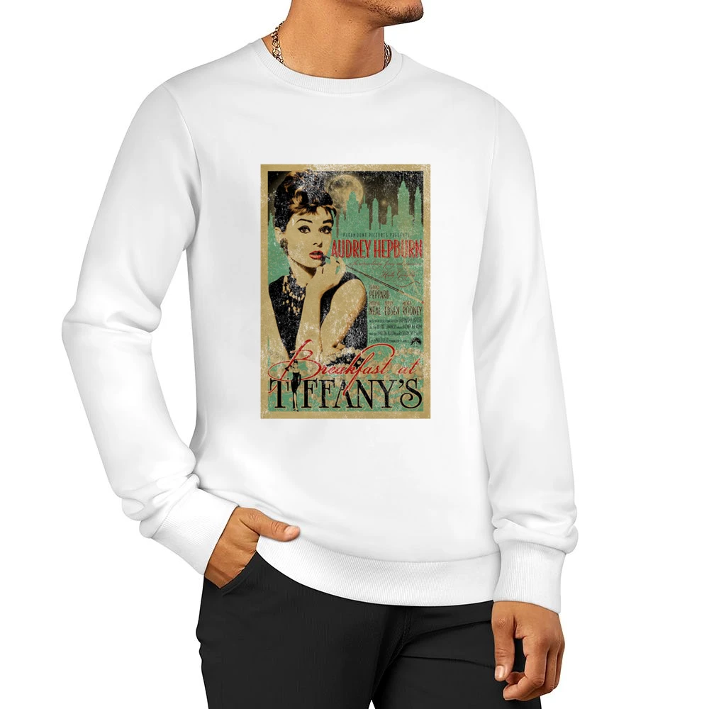 Breakfast At Tiffanys Audrey Hepburn Vintage Movie Poster Graphic T Sh Men Pullover Sweatshirt