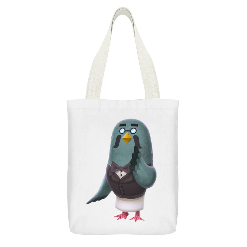 Brewster From Animal Crossing Nintendo Character Video Game White Canvas Tote Shopping Bag With Interior Pocket