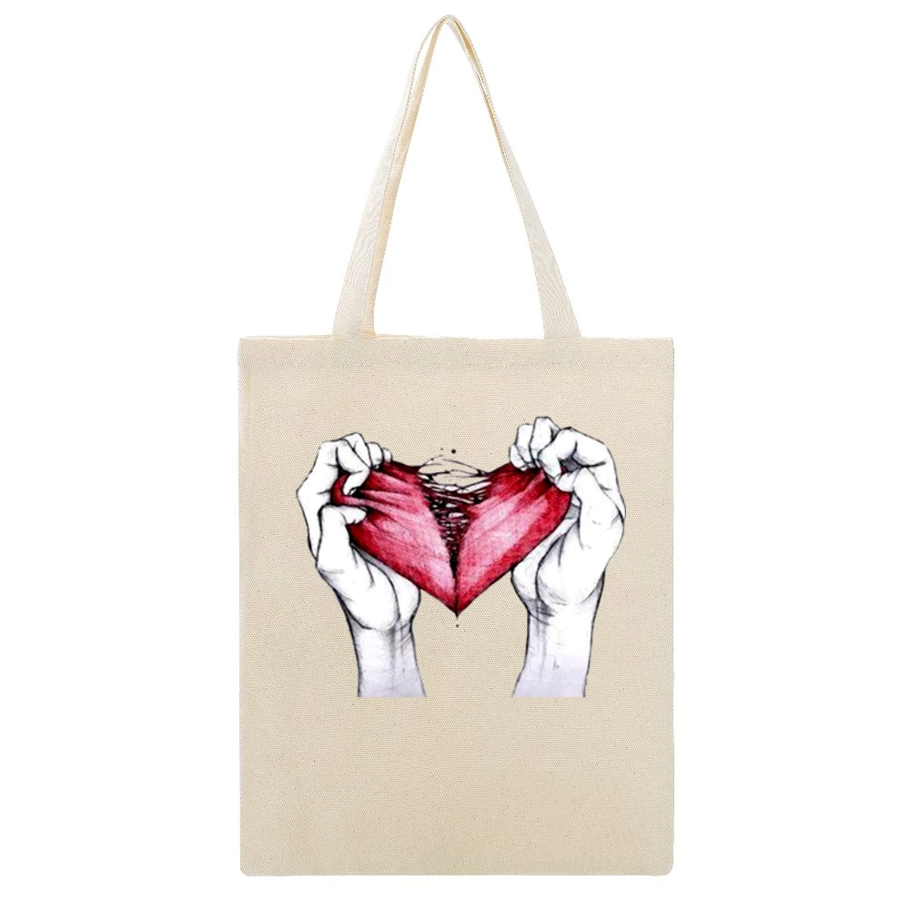 Broken heart Beige Canvas Tote Shopping Bag