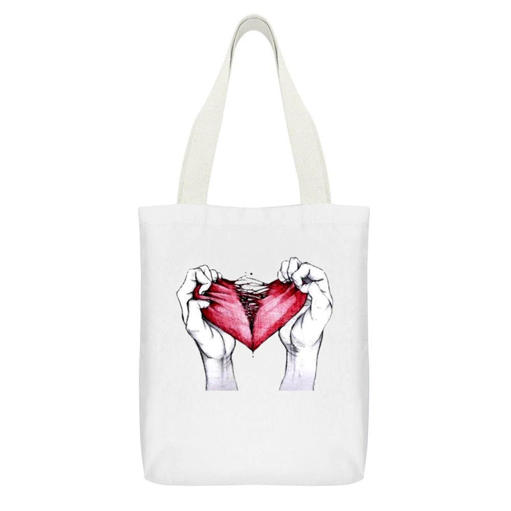 Broken heart White Canvas Tote Shopping Bag With Interior Pocket