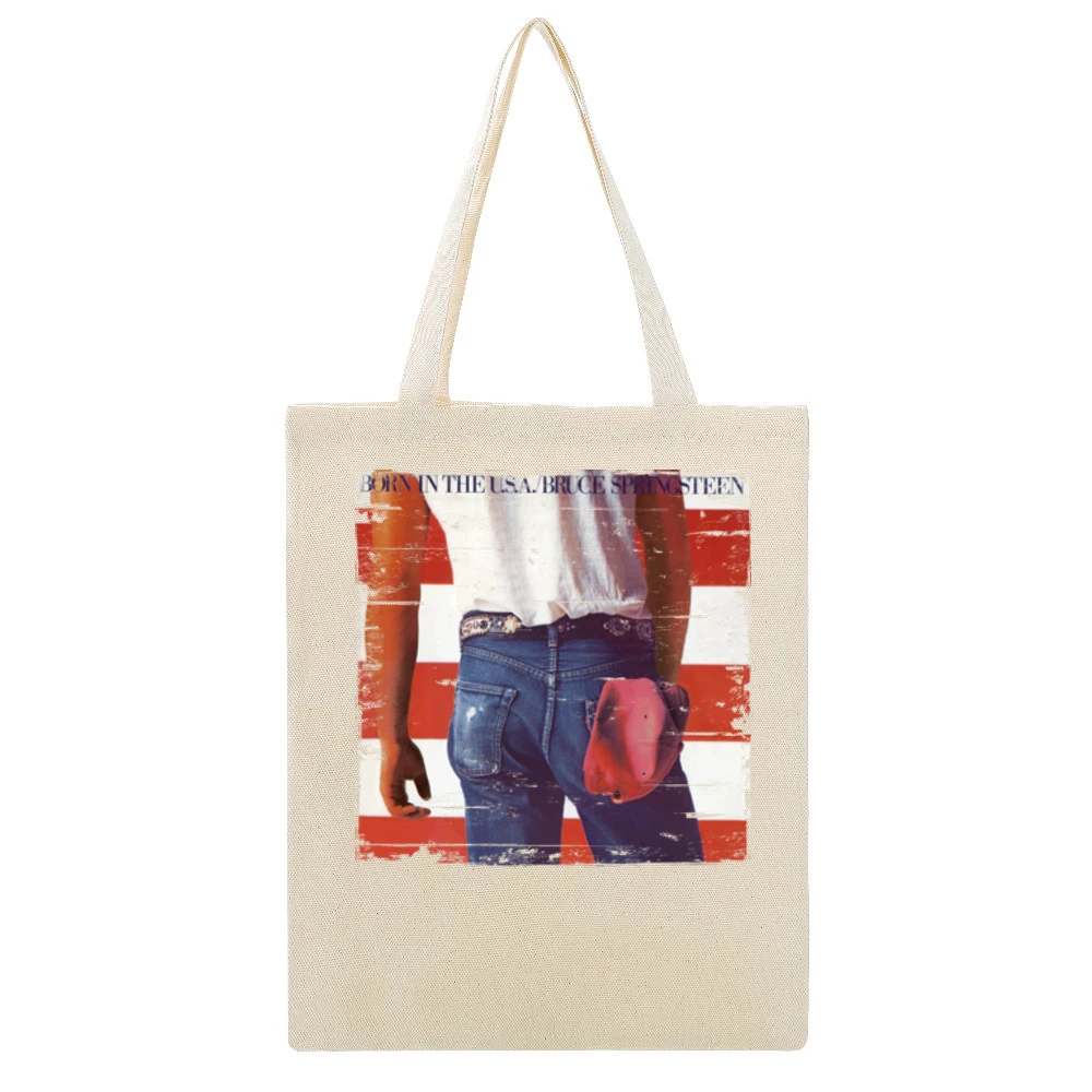 Bruce Springsteen Born In The Usa Album Cover Distressed Image Beige Canvas Tote Shopping Bag