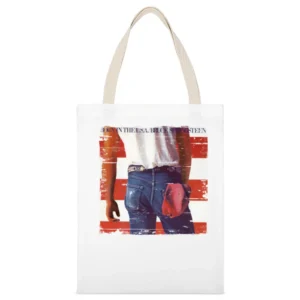 Bruce Springsteen Born In The Usa Album Cover Distressed Image White Canvas Tote Shopping Bag