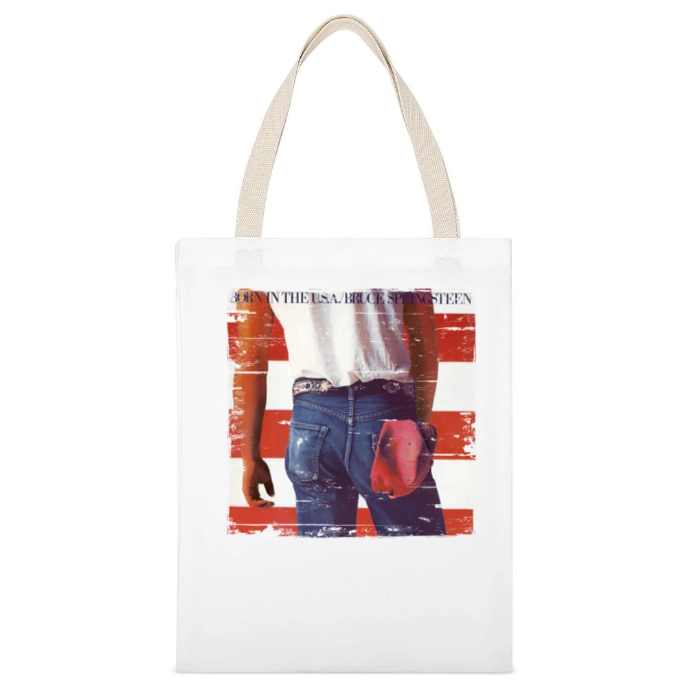 Bruce Springsteen Born In The Usa Album Cover Distressed Image White Canvas Tote Shopping Bag